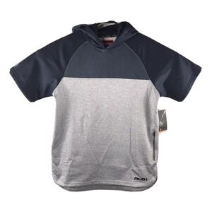 NWT AND1 Gray Blue Fleece Lined Short Sleeve Basketball Hoodie Jacket Shirt Mens